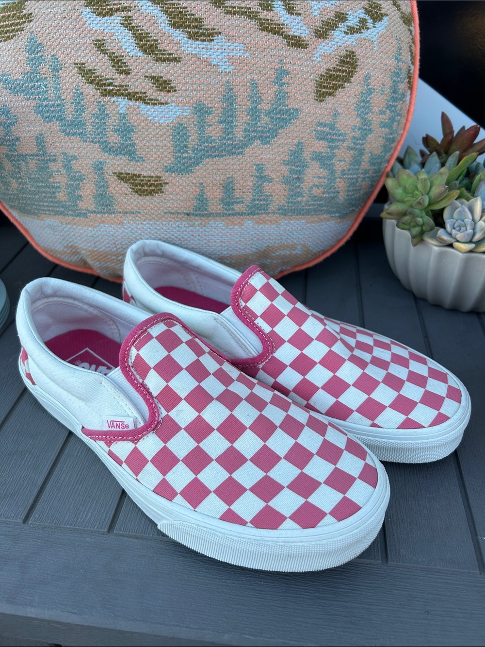 Vans Classic Slip-On Pink Checkerboard Sneaker Women's size 8